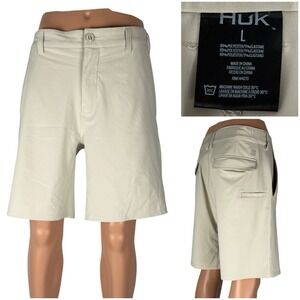 Huk Pursuit Mens Large Shorts Fishing LightWeight  Beige Polyester Stretch EUC